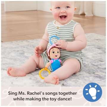 Ms. Rachel Official Sensory Take-Along Toy, Baby Swing & Baby Stroller Teething Toys with Rattle & Clip, Toddler Toys for Girls & Boys for Ages 0-1+