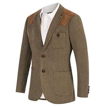 Men's British Tweed Suit Blazer Premium Wool Blend Wedding Coat Coffee 2XL