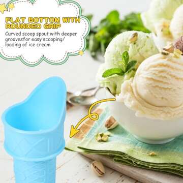 4Pcs Plastic Ice Cream Cone Holder, Ice Cream Snow Cone Rack, Ice Cream Cone Scoop, Reusable Mini Ice Cream Cones, Food Grade Cone Shaped Ice Cream Scoop for Birthday Party Wedding