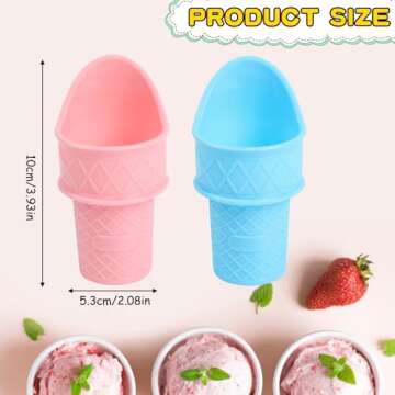 4Pcs Plastic Ice Cream Cone Holder, Ice Cream Snow Cone Rack, Ice Cream Cone Scoop, Reusable Mini Ice Cream Cones, Food Grade Cone Shaped Ice Cream Scoop for Birthday Party Wedding