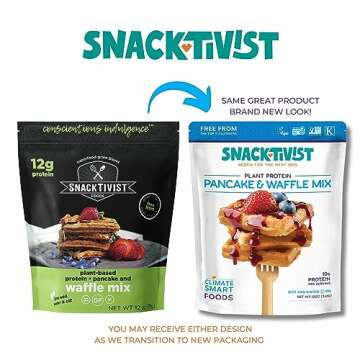 Snacktivist Plant-Based Protein Pancake & Waffle Mix, Gluten-Free, Non-GMO, Vegan, 12 Ounce