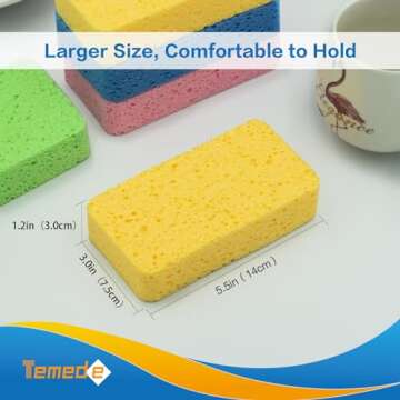 Temede Large Cellulose Sponges, Kitchen Sponges for Dish, Thick Heavy Duty Scrub Sponges, Non-Scratc...