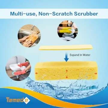 Temede Large Cellulose Sponges, Kitchen Sponges for Dish, Thick Heavy Duty Scrub Sponges, Non-Scratch Scrubber for Household, Cookware, Bathroom, Compressed Packaging (5 Pack)