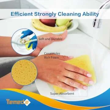 Temede Large Cellulose Sponges, Kitchen Sponges for Dish, Thick Heavy Duty Scrub Sponges, Non-Scratch Scrubber for Household, Cookware, Bathroom, Compressed Packaging (5 Pack)
