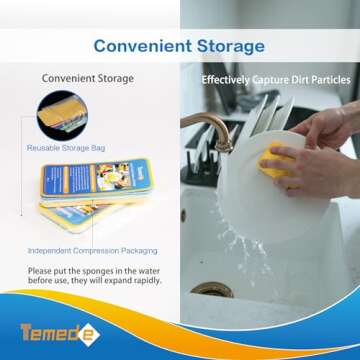 Temede Large Cellulose Sponges, Kitchen Sponges for Dish, Thick Heavy Duty Scrub Sponges, Non-Scratch Scrubber for Household, Cookware, Bathroom, Compressed Packaging (5 Pack)