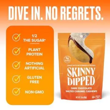 SkinnyDipped Salted Caramel Cashews 3.5oz Resealable Bags - Healthy Keto Snack Pack of 5