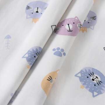 Ukyzddio Girls Cotton Night Dress Kids Short Sleeve Knee Length Sleep Shirt Princess Nightgowns Soft Cozy Bed Dress Pajamas Pussy Cat Size 9-10Years(150)