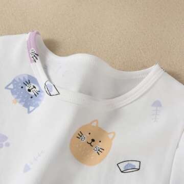 Ukyzddio Girls Cotton Night Dress Kids Short Sleeve Knee Length Sleep Shirt Princess Nightgowns Soft Cozy Bed Dress Pajamas Pussy Cat Size 9-10Years(150)