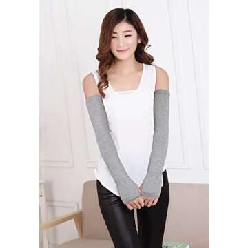 Bellady Women Outdoor Sun Block Soft Long Arm Sleeves Fingerless Gloves,Gray