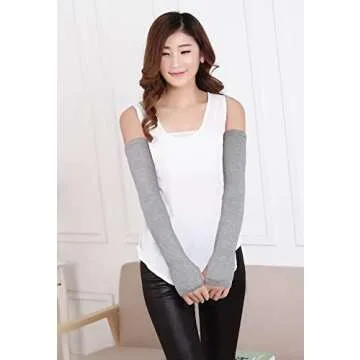 Bellady Women Outdoor Sun Block Soft Long Arm Sleeves Fingerless Gloves,Gray