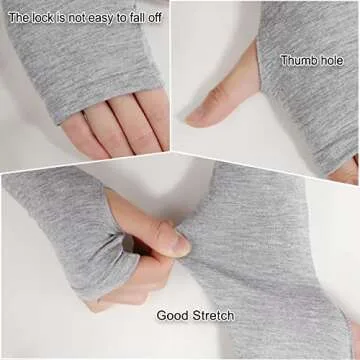 Bellady Women Outdoor Sun Block Soft Long Arm Sleeves Fingerless Gloves,Gray