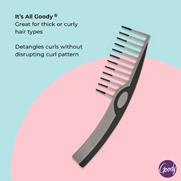 Goody Styling Essentials Detangling Hair Comb - Suitable For All Hair Types - Wide Tooth Comb Detangles Wet or Dry Hair - Hair Accessories for Men, Women, Boys, and Girls (Color May Vary)