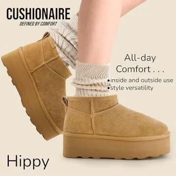 CUSHIONAIRE Hippy Women’s Platform Ankle Boots – Genuine Suede, Faux Fur Lining, Cozy Winter Slip-On Design Mini boots, PINK 8