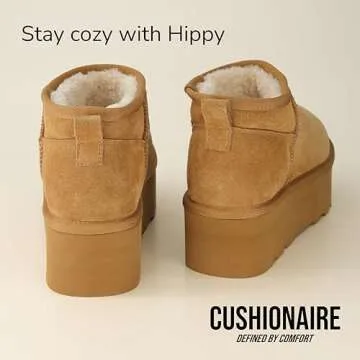 CUSHIONAIRE Hippy Women’s Platform Ankle Boots – Genuine Suede, Faux Fur Lining, Cozy Winter Slip-On Design Mini boots, PINK 8