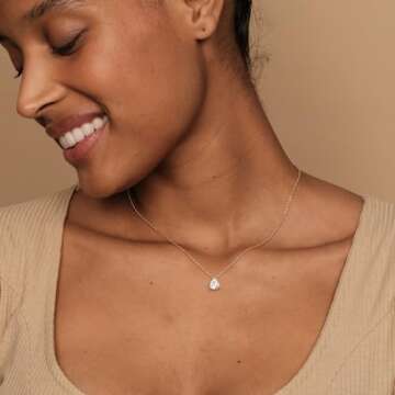 PAVOI 14K Gold Plated Sterling Silver Post Faux Diamond Pear Solitaire Pendant Halo Necklace in Yell...