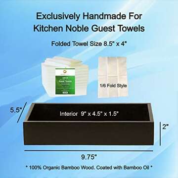 Bamboo Guest Towel Holder in Black (9.75"x 5.50"x 2") – Bathroom Napkin Tray – Multipurpose Orga...