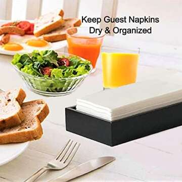 Bamboo Guest Towel Holder in Black (9.75"x 5.50"x 2") – Bathroom Napkin Tray – Multipurpose Organizer Box - Ideal for Guest Bathroom, Desk, Dining Table, Kitchen Counter & Drawers