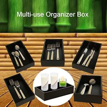 Bamboo Guest Towel Holder in Black (9.75"x 5.50"x 2") – Bathroom Napkin Tray – Multipurpose Organizer Box - Ideal for Guest Bathroom, Desk, Dining Table, Kitchen Counter & Drawers