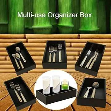 Bamboo Guest Towel Holder in Black (9.75"x 5.50"x 2") – Bathroom Napkin Tray – Multipurpose Organizer Box - Ideal for Guest Bathroom, Desk, Dining Table, Kitchen Counter & Drawers