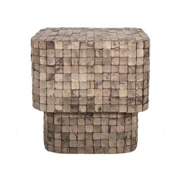 East at Main Indigo Road by Egypt Sherrod Samoa Square Coconut Shell Side Table, Handcrafted Eco-Friendly Side Table with Mosaic Pattern, 18" Square Unique Side Table (Grey)