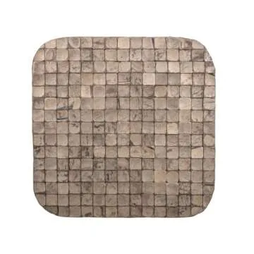 East at Main Indigo Road by Egypt Sherrod Samoa Square Coconut Shell Side Table, Handcrafted Eco-Friendly Side Table with Mosaic Pattern, 18" Square Unique Side Table (Grey)