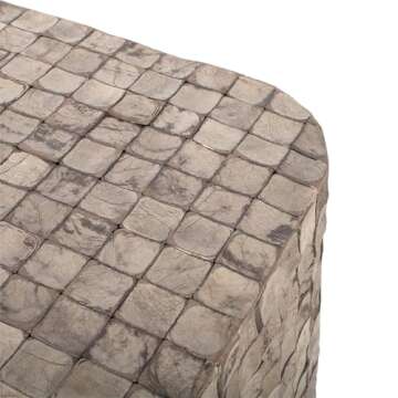 East at Main Indigo Road by Egypt Sherrod Samoa Square Coconut Shell Side Table, Handcrafted Eco-Friendly Side Table with Mosaic Pattern, 18" Square Unique Side Table (Grey)