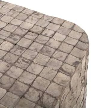 East at Main Indigo Road by Egypt Sherrod Samoa Square Coconut Shell Side Table, Handcrafted Eco-Friendly Side Table with Mosaic Pattern, 18" Square Unique Side Table (Grey)