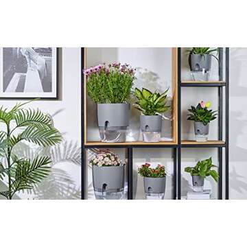 ETGLCOZY Self Watering Pots for Indoor Plants, 5 Pack 6/4.1/3.2 Inch Flower Pot Modern Decorative Plastic Planter with Extra Large Water Storage for All House Plants, Flowers, Herbs(White)