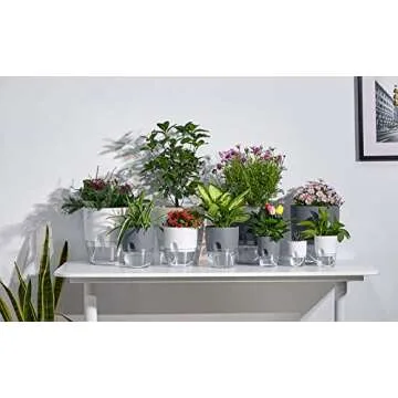 ETGLCOZY Self Watering Pots for Indoor Plants, 5 Pack 6/4.1/3.2 Inch Flower Pot Modern Decorative Plastic Planter with Extra Large Water Storage for All House Plants, Flowers, Herbs(White)