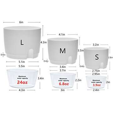 ETGLCOZY Self Watering Pots for Indoor Plants, 5 Pack 6/4.1/3.2 Inch Flower Pot Modern Decorative Plastic Planter with Extra Large Water Storage for All House Plants, Flowers, Herbs(White)
