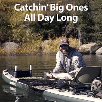 Sea Eagle FS126 12’6” Inflatable FishSUP Fishing Stand-Up Paddleboard w/Paddle(s), Removable Transom, Backpack/Optional Seat - Sit, Stand, Fish, Motor, Troll