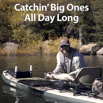 Sea Eagle FS126 12’6” Inflatable FishSUP Fishing Stand-Up Paddleboard w/Paddle(s), Removable Transom, Backpack/Optional Seat - Sit, Stand, Fish, Motor, Troll