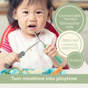 Upward Baby Kids Utensils Set - Interlocking 6 Piece Sensory Spoons and Forks for Self-Feeding - Tod...