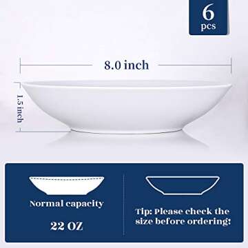 Y YHY 8" Pasta Bowls Set of 6 - Multifunctional Kitchen Essential