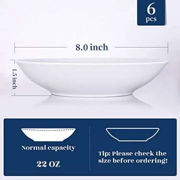 Y YHY 8" Pasta Bowls Set of 6 - Multifunctional Kitchen Essential