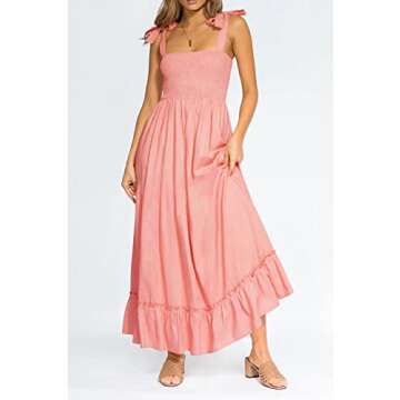 R.Vivimos Women's Summer Straps Cotton Irregular Polka Dot Ruffles Midi Dress (Medium, Pink)