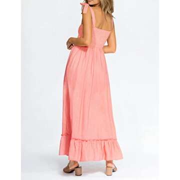 R.Vivimos Women's Summer Straps Cotton Irregular Polka Dot Ruffles Midi Dress (Medium, Pink)