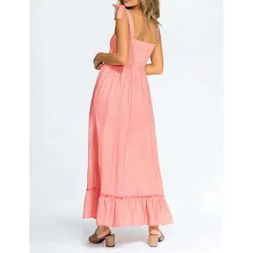 R.Vivimos Women's Summer Straps Cotton Irregular Polka Dot Ruffles Midi Dress (Medium, Pink)