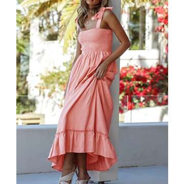 R.Vivimos Women's Summer Straps Cotton Irregular Polka Dot Ruffles Midi Dress (Medium, Pink)