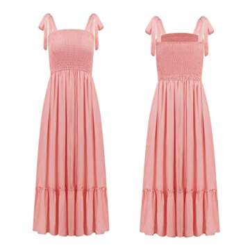 R.Vivimos Women's Summer Straps Cotton Irregular Polka Dot Ruffles Midi Dress (Medium, Pink)