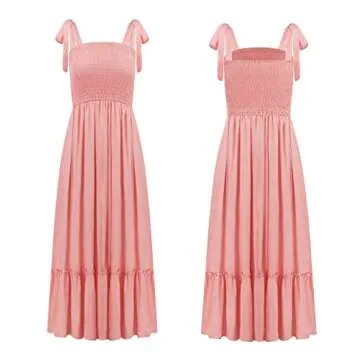 R.Vivimos Women's Summer Straps Cotton Irregular Polka Dot Ruffles Midi Dress (Medium, Pink)