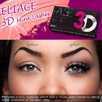 Eliace 3D Mink Lashes Natural Look 15 Mixed Styles 15 Pairs Fake Eyelashes Bulk Pack Handmade Luxuri...