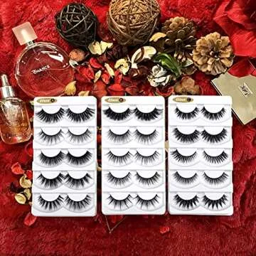 Eliace 3D Mink Lashes Natural Look 15 Mixed Styles 15 Pairs Fake Eyelashes Bulk Pack Handmade Luxurious Volume Fluffy Natural False Eyelashes Comfortable and Soft Strip False lashes for Women