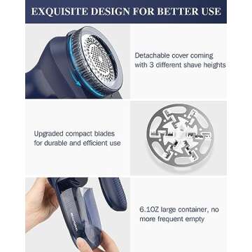BEAUTURAL Sweater Fabric Shaver Home-Edition, Powerful & Efficient Lint Remover for Clothes and Furniture, AC Adapter or Battery Powered Pill Fuzz Remover, Special for Your Family Ultramarine