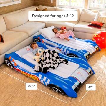 Hot Wheels & FUNBOY Kids Sleepover Bed & Air Mattress. Perfect for Sleepovers. Includes Carrying Sto...