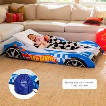 Hot Wheels & FUNBOY Kids Sleepover Bed & Air Mattress. Perfect for Sleepovers. Includes Carrying Storage Bag, Twin