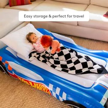 Hot Wheels & FUNBOY Kids Sleepover Bed & Air Mattress. Perfect for Sleepovers. Includes Carrying Storage Bag, Twin