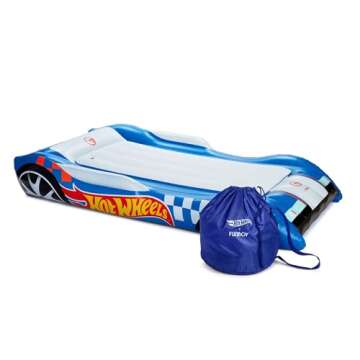 Hot Wheels & FUNBOY Kids Sleepover Bed & Air Mattress. Perfect for Sleepovers. Includes Carrying Storage Bag, Twin