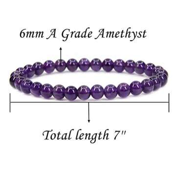 Natural AA Grade Amethyst Gemstone 6mm Round Beads Stretch Bracelet 7" Unisex