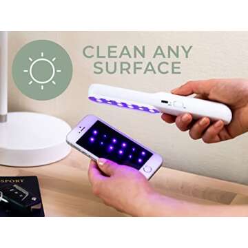 Vivia UV Light Sanitizer Travel Wand for Home or Travel, UVC Sterilizer, Compact Size Fits in Purse, Ultraviolet Light Safe to Disinfect Products for Baby & Whole Family